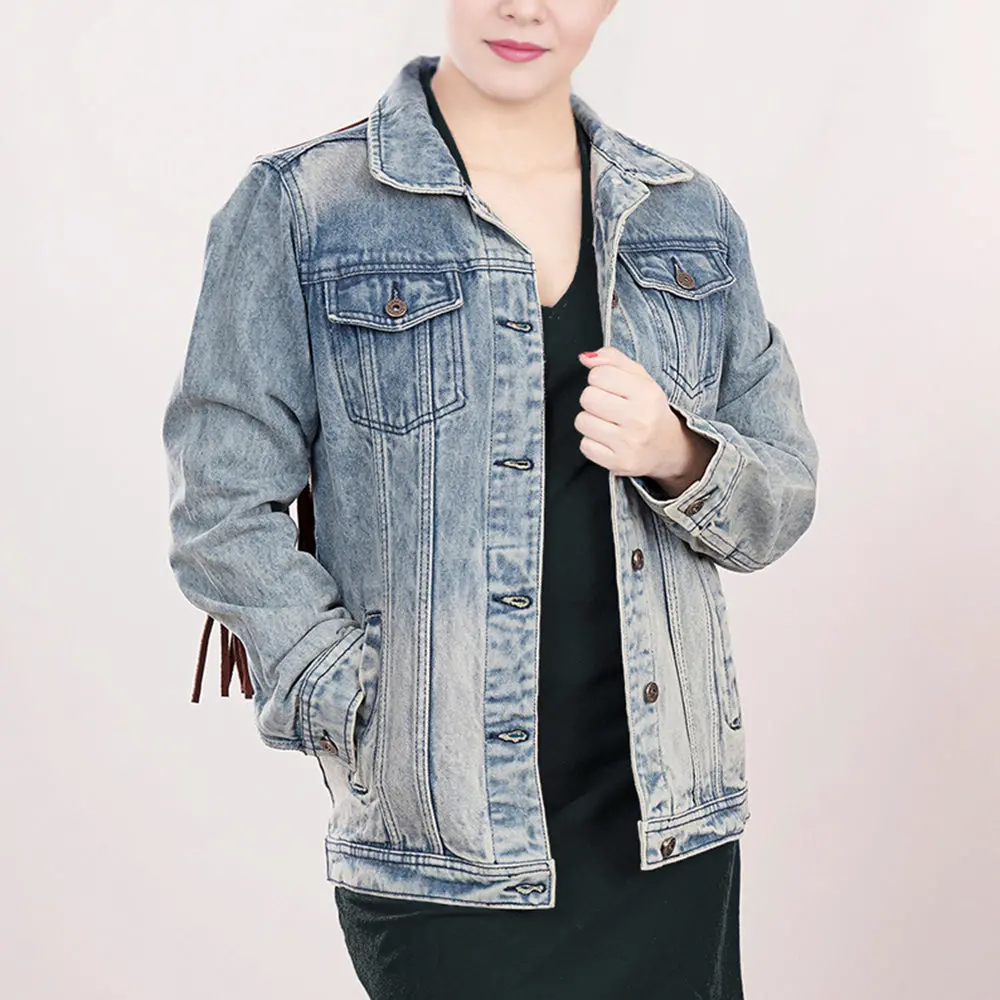 American Darling Genuine Leather Hand Tooled Carved Women 100% Cotton Denim Jacket Dress Ladies Girl | Shirt For 3