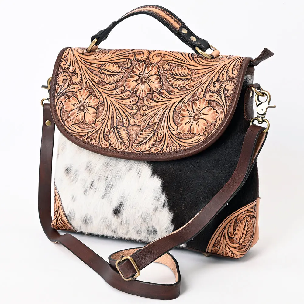 American Darling Genuine Leather Messenger Bag Women Hair-On Cowhide Floral Hand Tooled Purse Ykk Zipper Full Grain 1