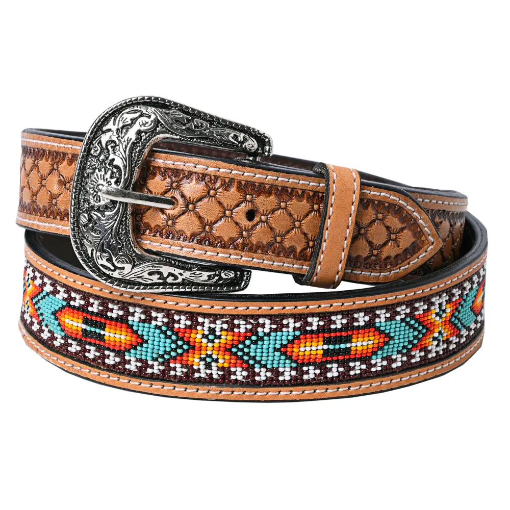 Hilason Western Genuine Leather Belt For Men Women Cowboy Cowgirl Handmade Unisex Full Grain Heavy Duty Tooled Beaded Belt 1