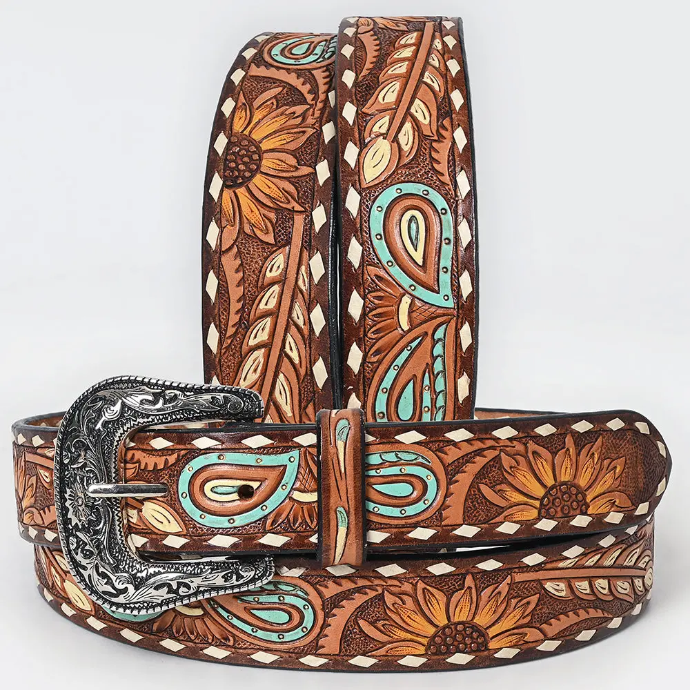 Beautifully Hand Tooled Painted Genuine American Leather Belt Men And Women 1