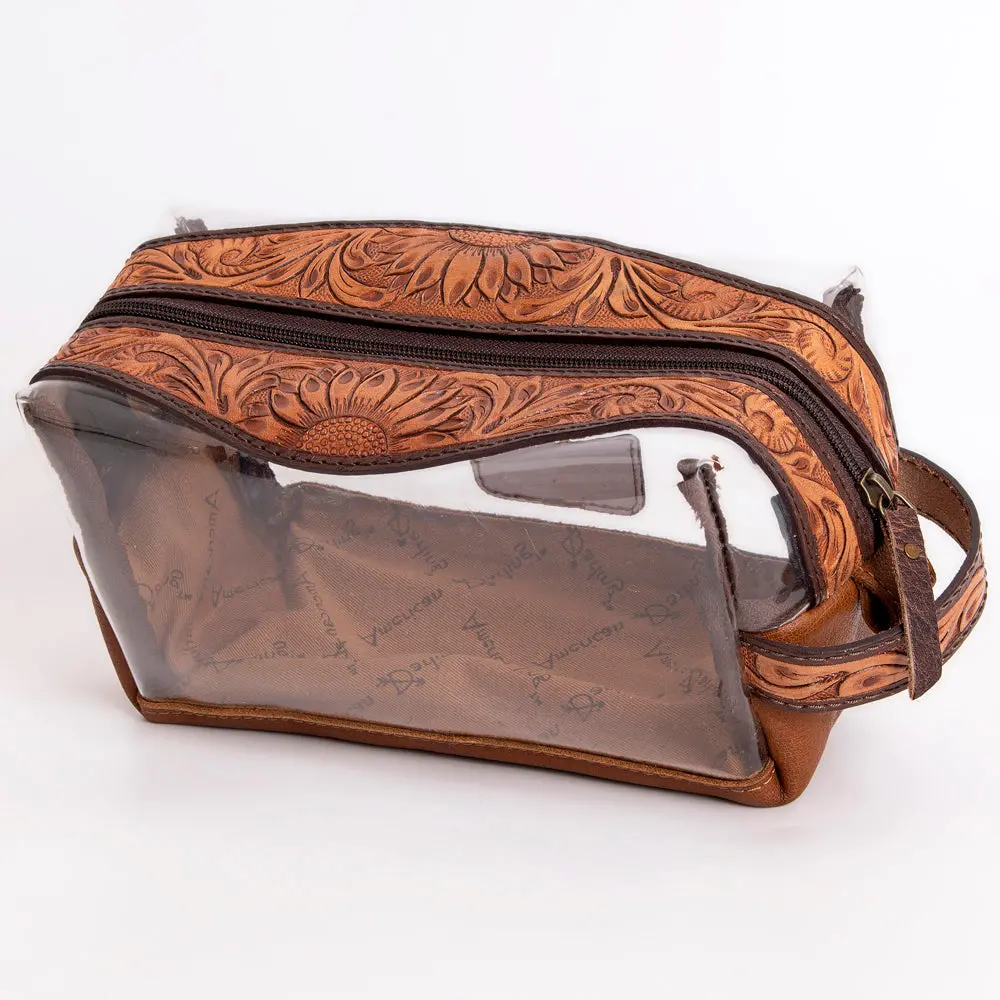 American Darling Toiletry Clear Bag Genuine Leather Hand Tooled Floral Western Purse With Ykk Zipper For Women 1