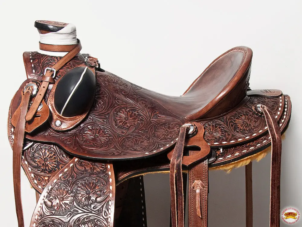 Hilason Western Horse Saddle American Leather Wade Ranch Roping Floral Brown | Hand Tooled & For Horses 2