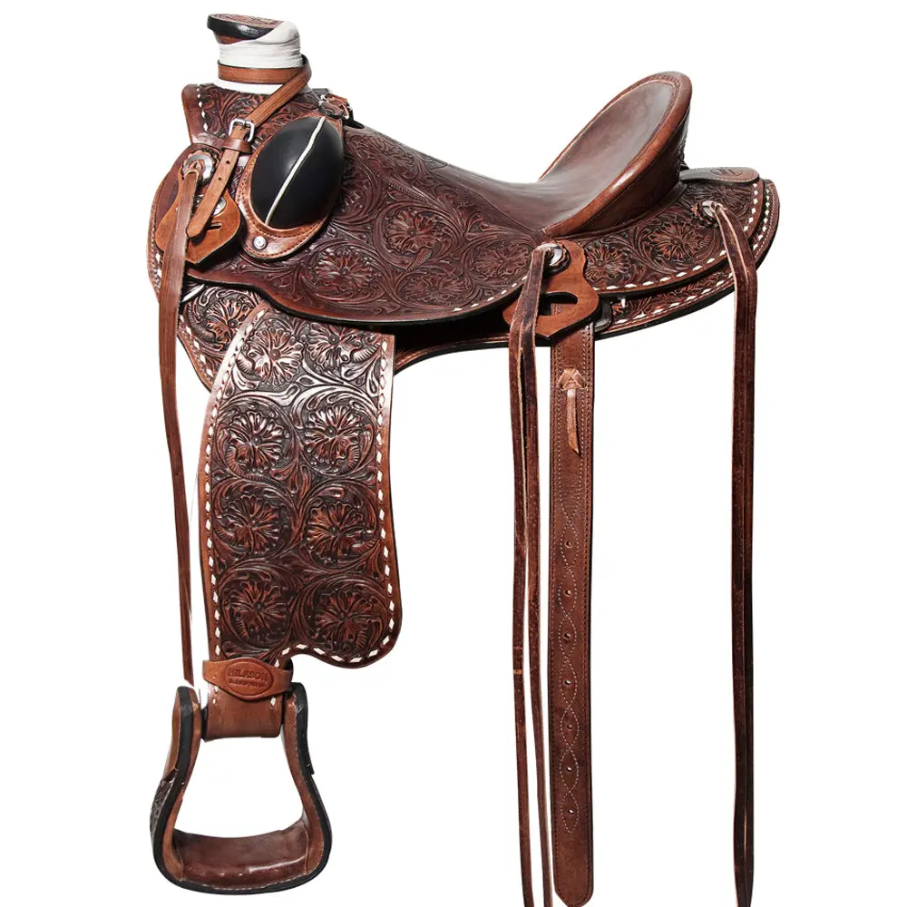 Hilason Western Horse Saddle American Leather Wade Ranch Roping Floral Brown | Hand Tooled & For Horses 1
