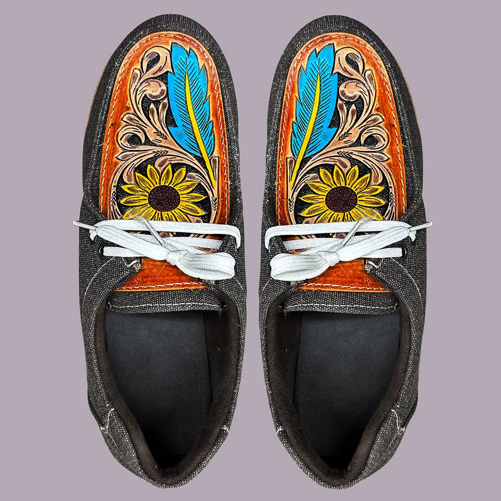 American Darling Adft118 Hand Tooled Carved Genuine Leather Trim Lightweight Shoe Footwear Slip On 1
