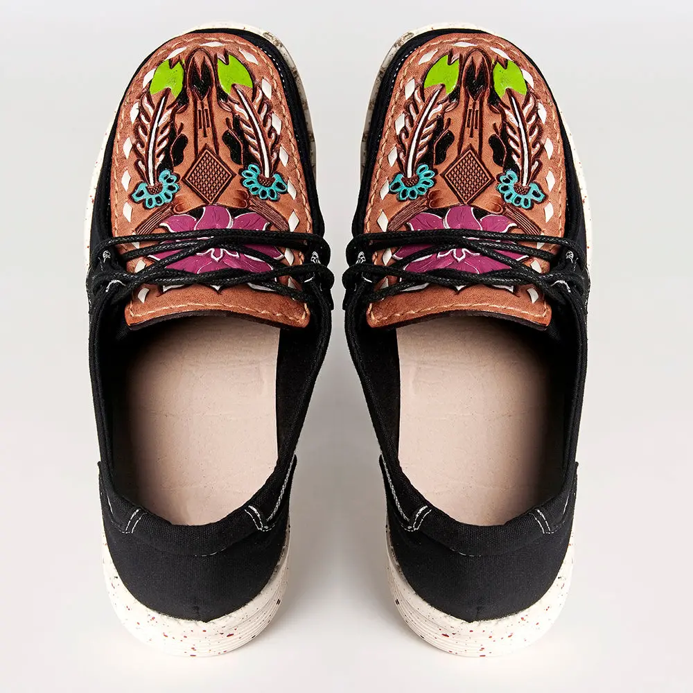 American Darling Hand Tooled, Carved Genuine Leather Trim Lightweight Shoe Footwear, Slip On| Tooled Footwear 1