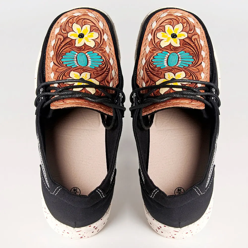 American Darling Hand Tooled, Carved Genuine Leather Trim Lightweight Shoe Footwear, Slip On| Tooled Footwear 1