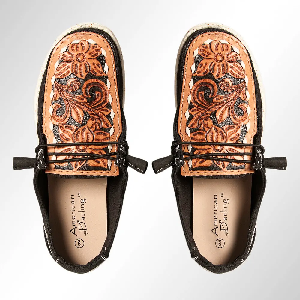 American Darling Hand Tooled, Carved Genuine Leather Trim Lightweight Shoe Footwear, Slip On| Tooled Footwear 1