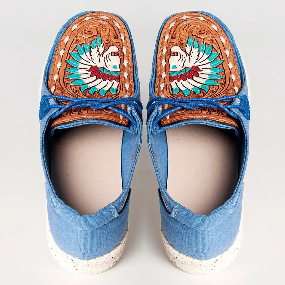 American Darling Hand Tooled, Carved Genuine Leather Trim Lightweight Shoe Footwear, Slip On| Tooled Footwear 1