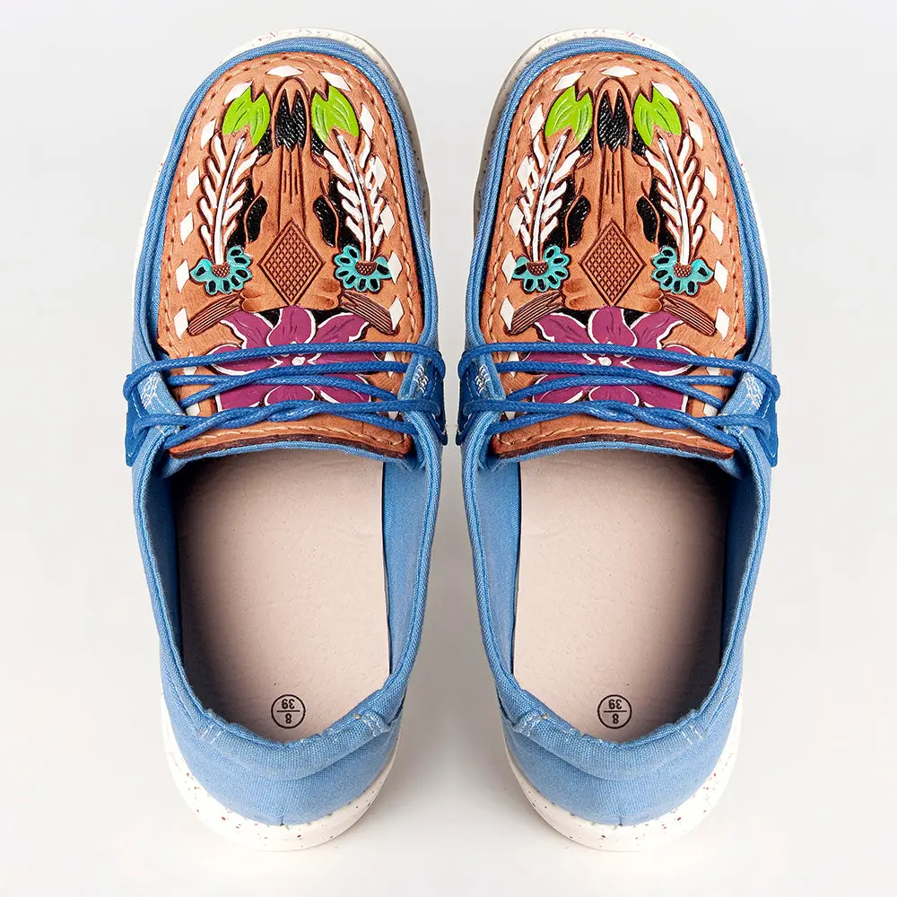 American Darling Hand Tooled, Carved Genuine Leather Trim Lightweight Shoe Footwear, Slip On| Tooled Footwear 1