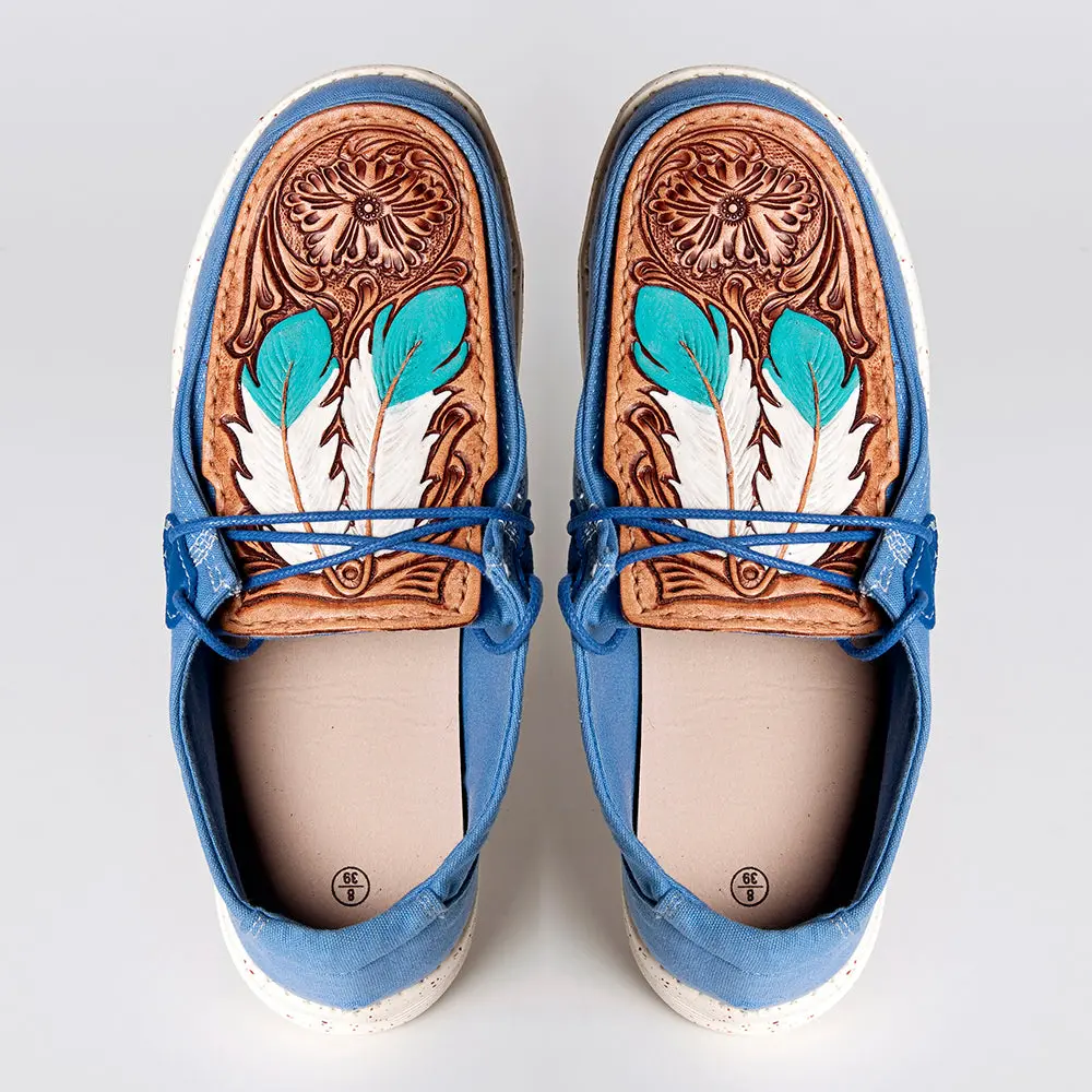 American Darling Hand Tooled, Carved Genuine Leather Trim Lightweight Shoe Footwear Slip On| Tooled 1