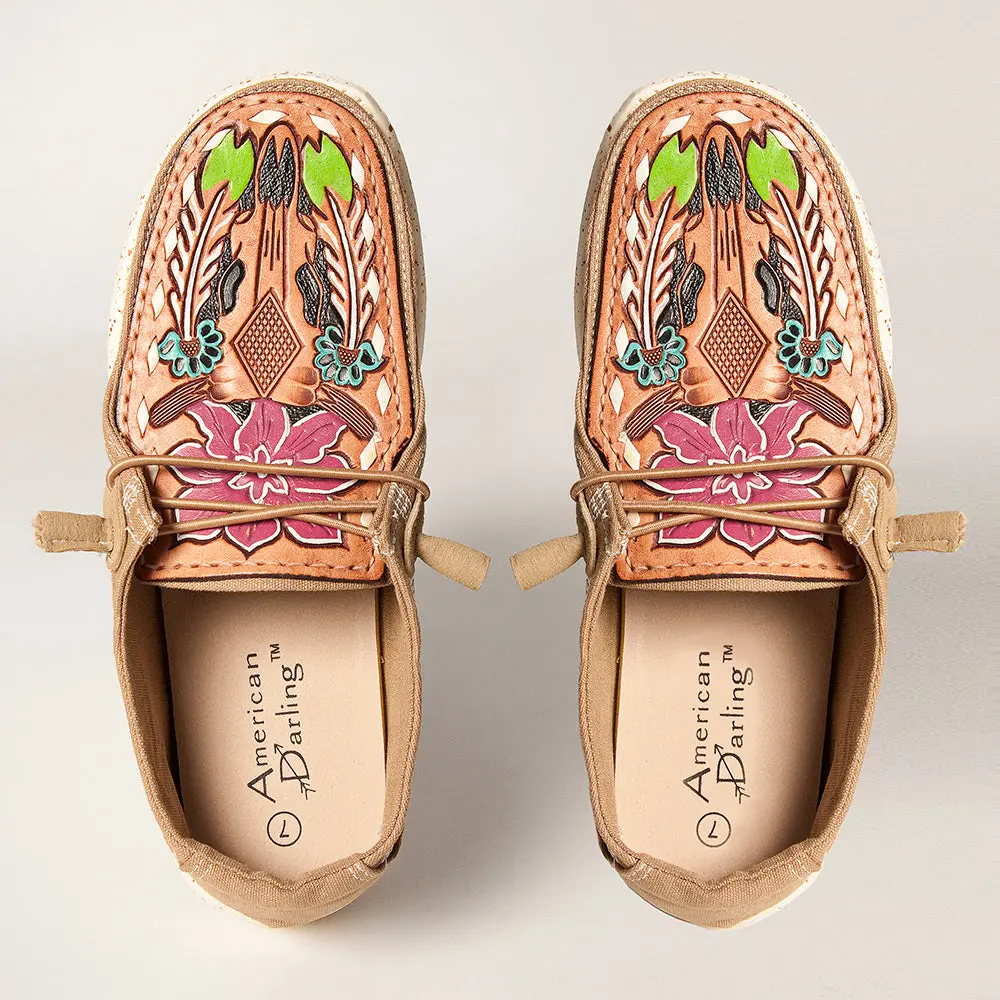 American Darling Hand Tooled, Carved Genuine Leather Trim Lightweight Shoe Footwear| Tooled Footwear |Leather 1