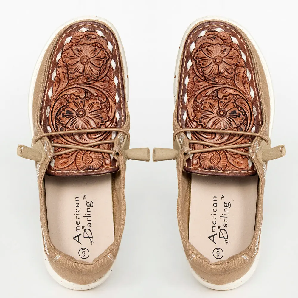 American Darling Adft133br4 Hand Tooled, Carved Genuine Leather Trim Lightweight Shoe Footwear| Tooled Footwear 1