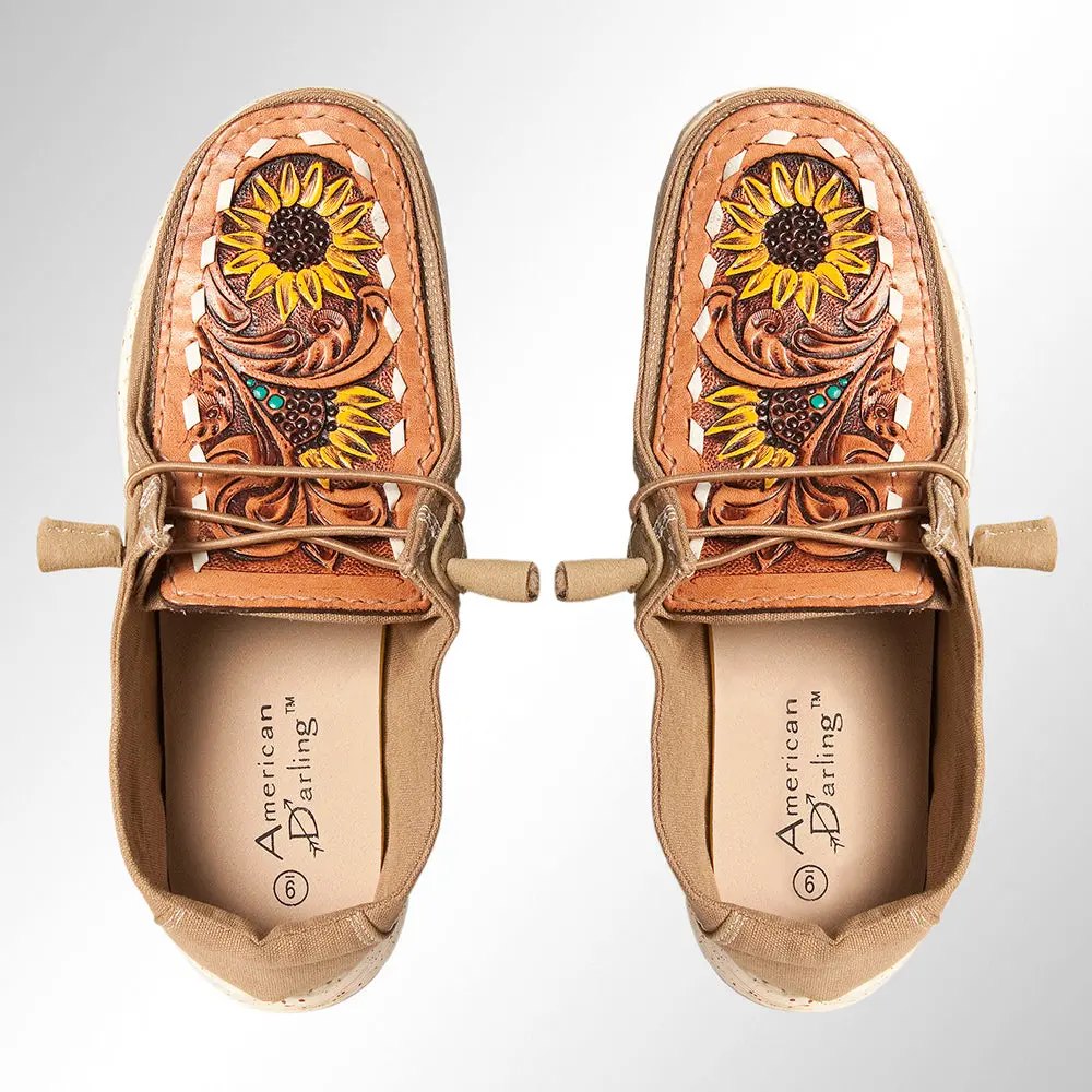 American Darling Adft133br6 Hand Tooled, Carved Genuine Leather Trim Lightweight Shoe Footwear| Tooled Footwear 1