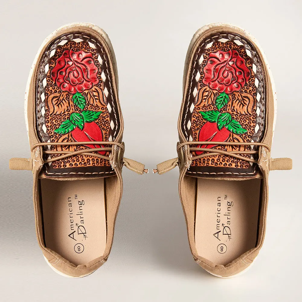 American Darling Hand Tooled, Carved Genuine Leather Trim Lightweight Shoe Footwear, Slip On| Tooled Footwear 1