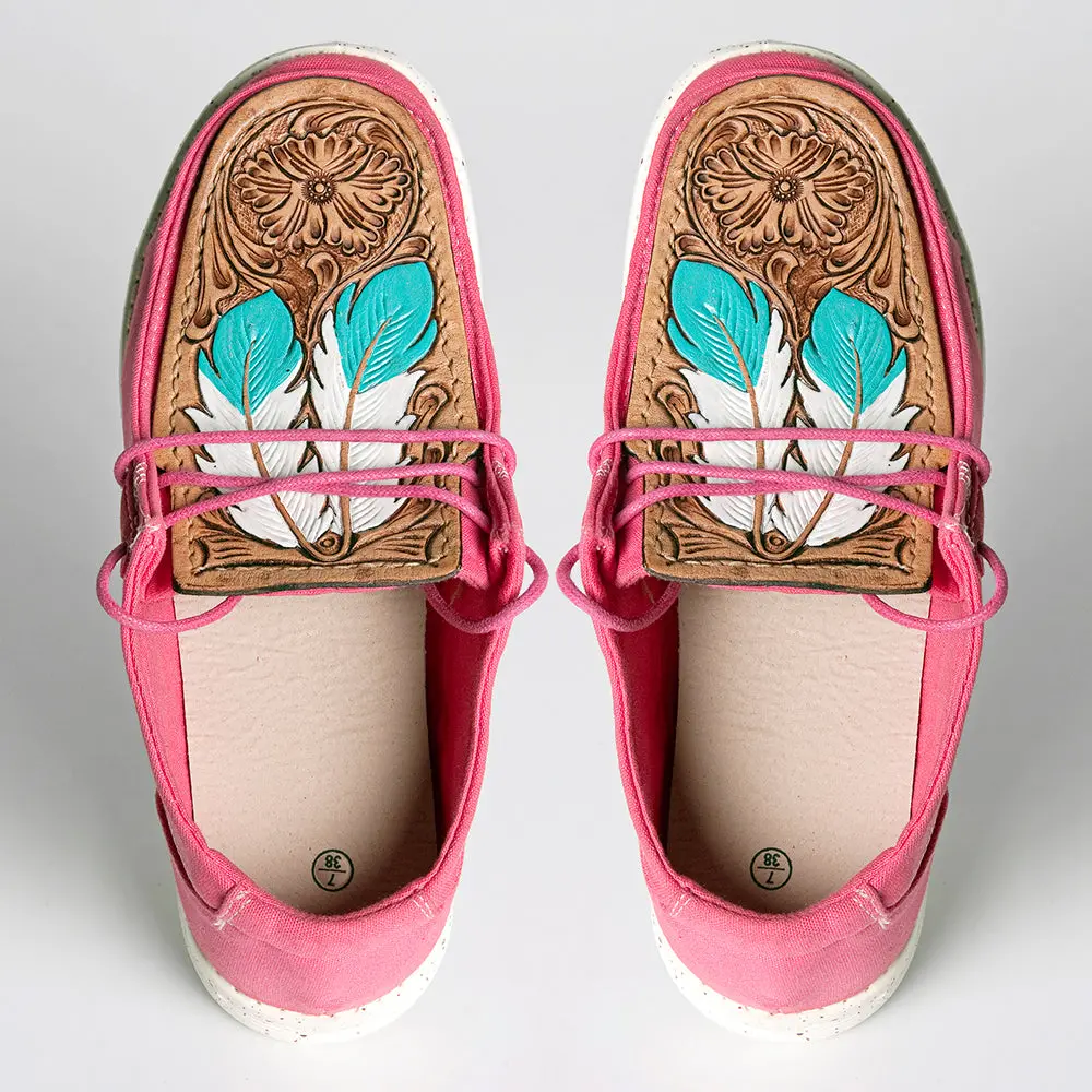 American Darling Hand Tooled, Carved Genuine Leather Trim Lightweight Shoe Footwear, Slip On| Tooled Footwear 1