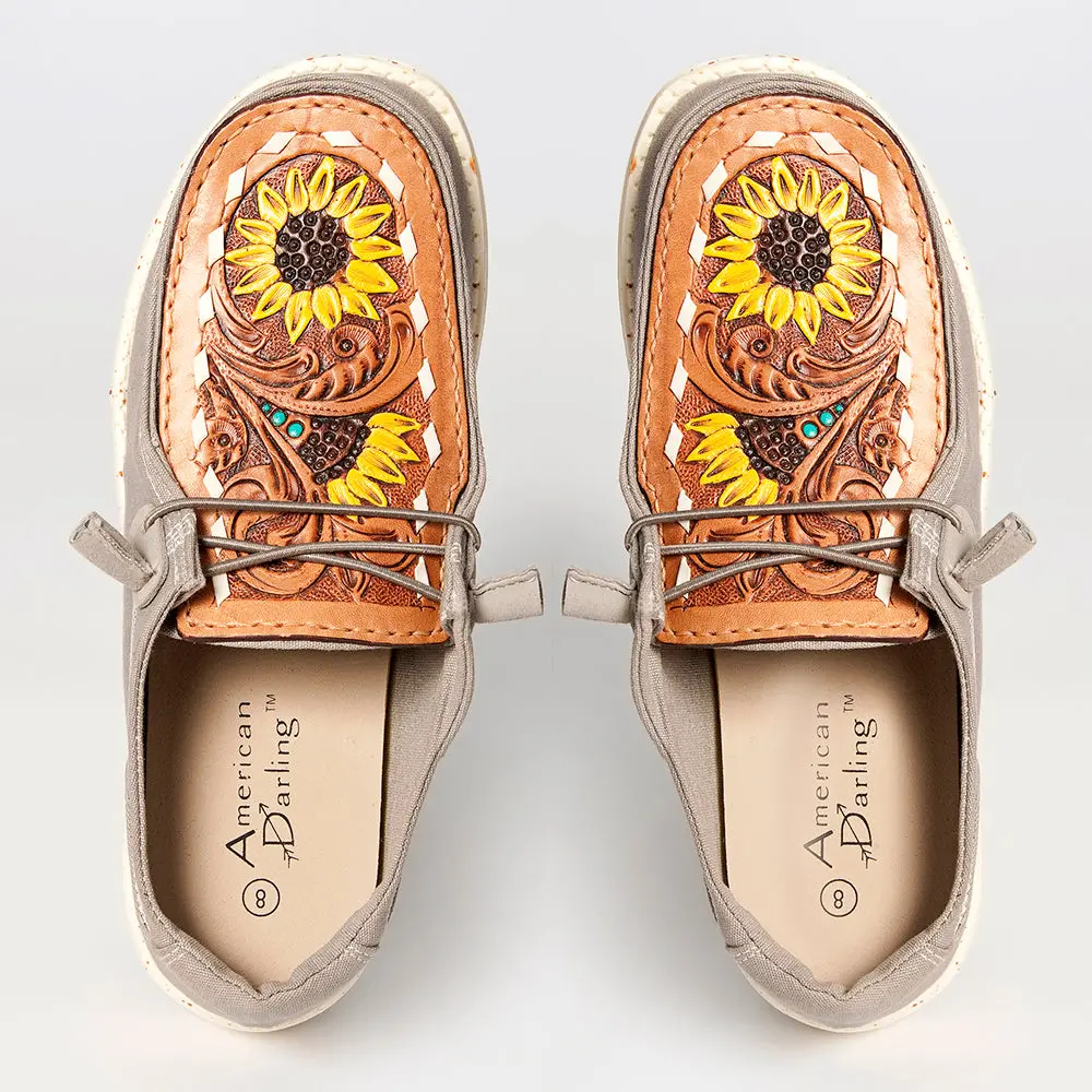 American Darling Hand Tooled, Carved Genuine Leather Trim Lightweight Shoe Footwear, Slip On| Tooled Footwear 1