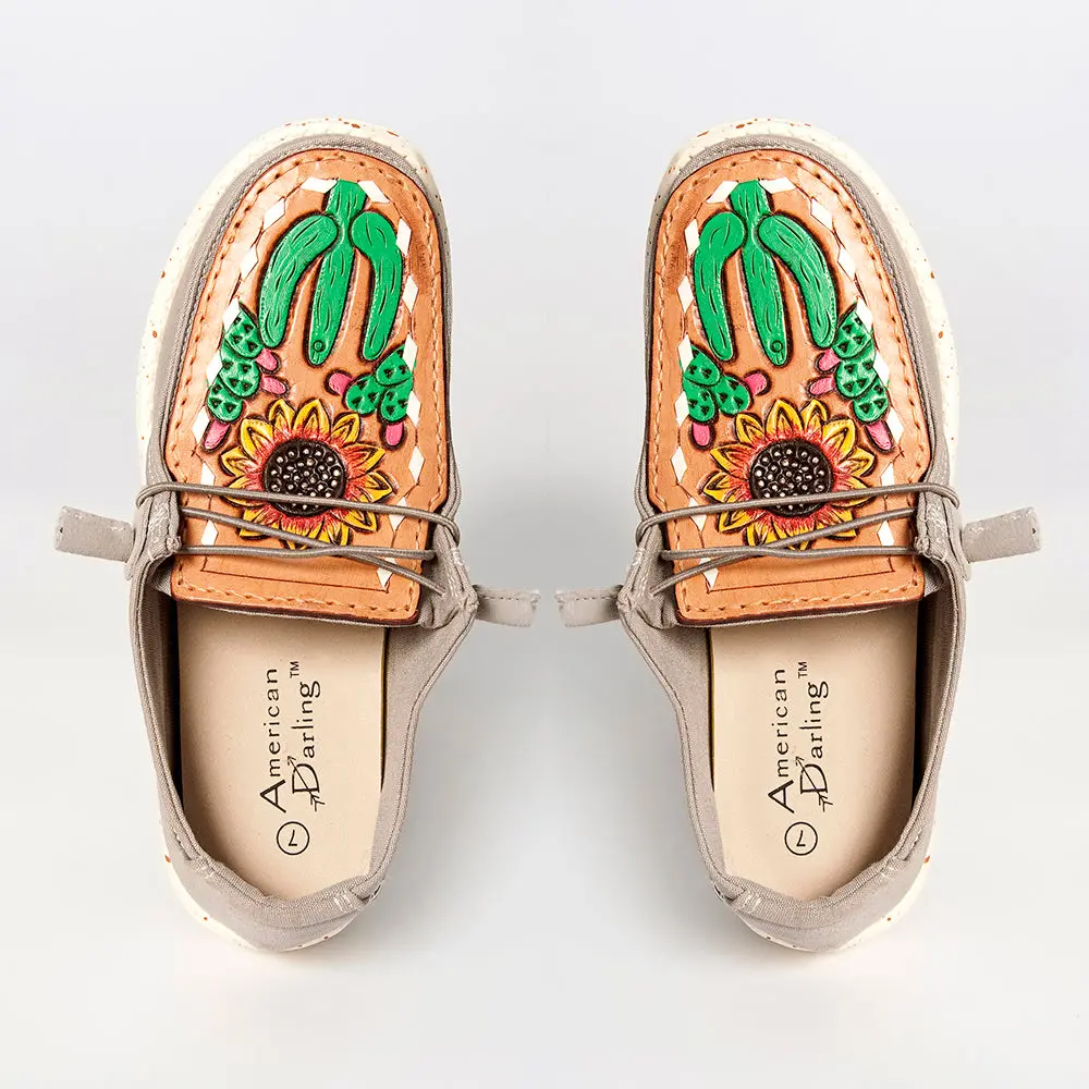 American Darling Hand Tooled, Carved Genuine Leather Trim Lightweight Shoe Footwear, Slip On| Tooled Footwear 1