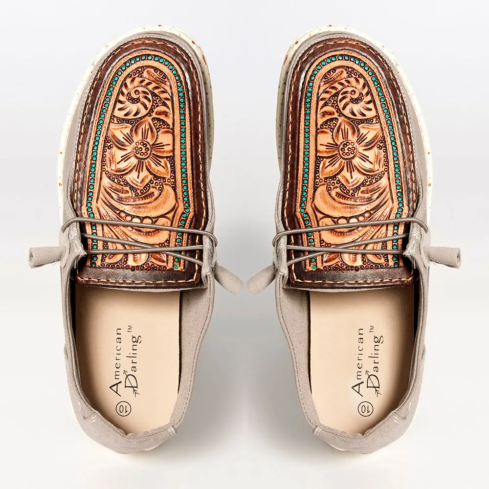 American Darling Hand Tooled, Carved Genuine Leather Trim Lightweight Shoe Footwear, Slip On| Tooled Footwear 1