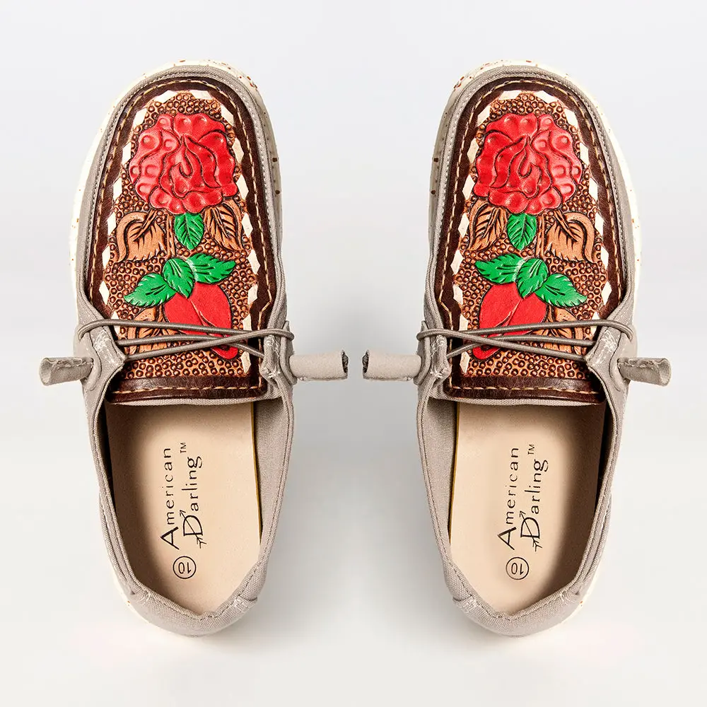 American Darling Hand Tooled, Carved Genuine Leather Trim Lightweight Shoe Footwear, Slip On| Tooled Footwear 1