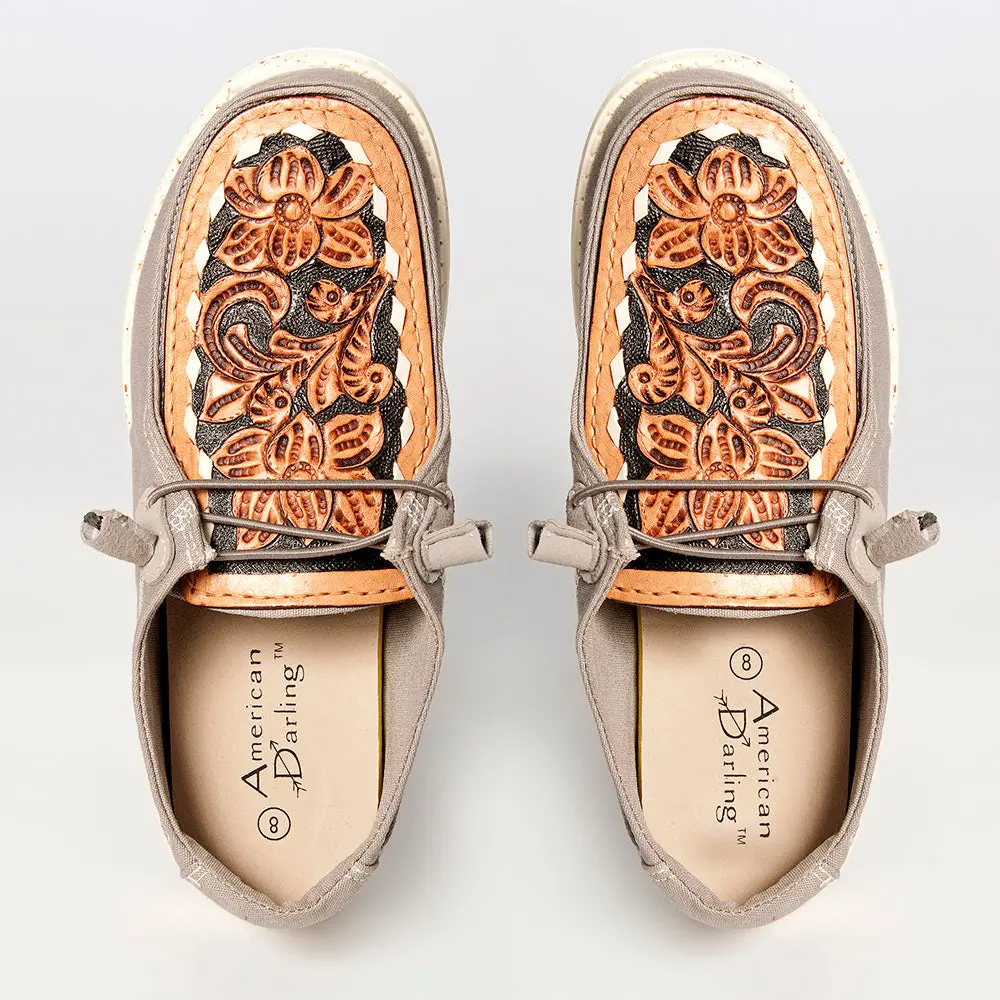 American Darling Hand Tooled, Carved Genuine Leather Trim Lightweight Shoe Footwear, Slip On| Tooled Footwear 1