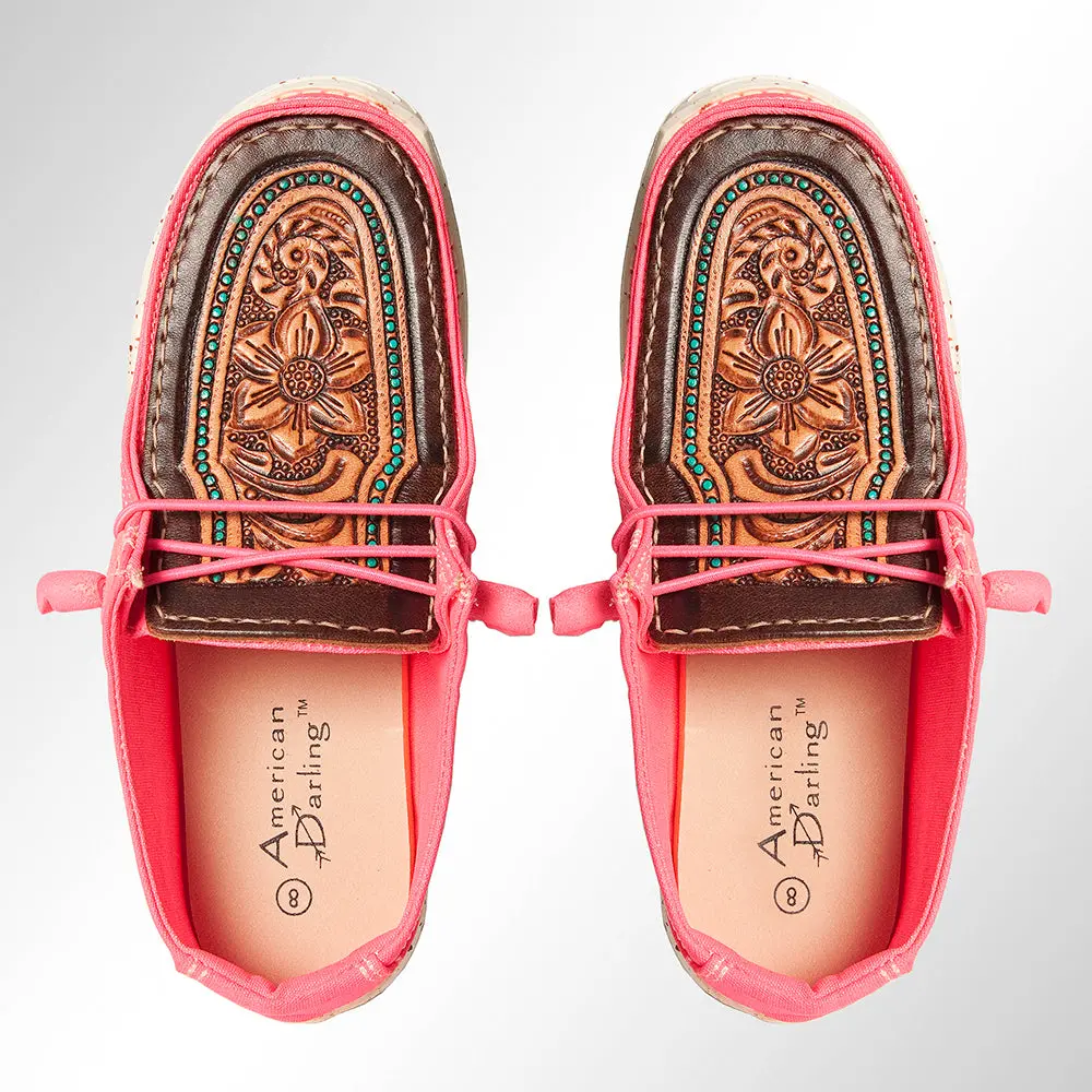American Darling Hand Tooled, Carved Genuine Leather Trim Lightweight Shoe Footwear, Slip On| Tooled Footwear 1