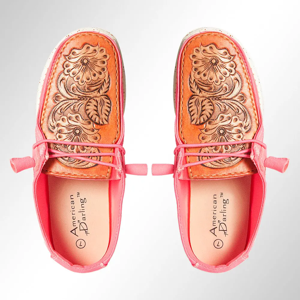 American Darling Hand Tooled, Carved Genuine Leather Trim Lightweight Shoe Footwear, Slip On| Tooled Footwear 1
