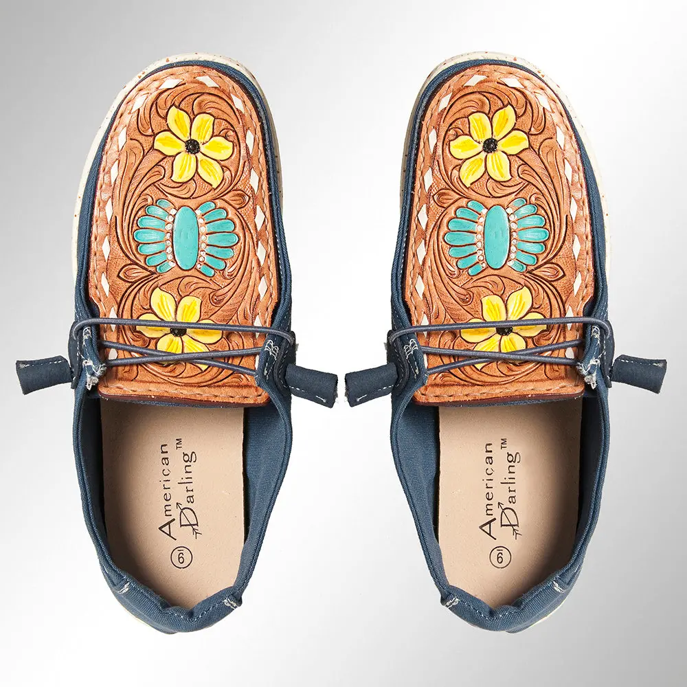American Darling Hand Tooled, Carved Genuine Leather Trim Lightweight Shoe Footwear, Slip On| Tooled Footwear 1