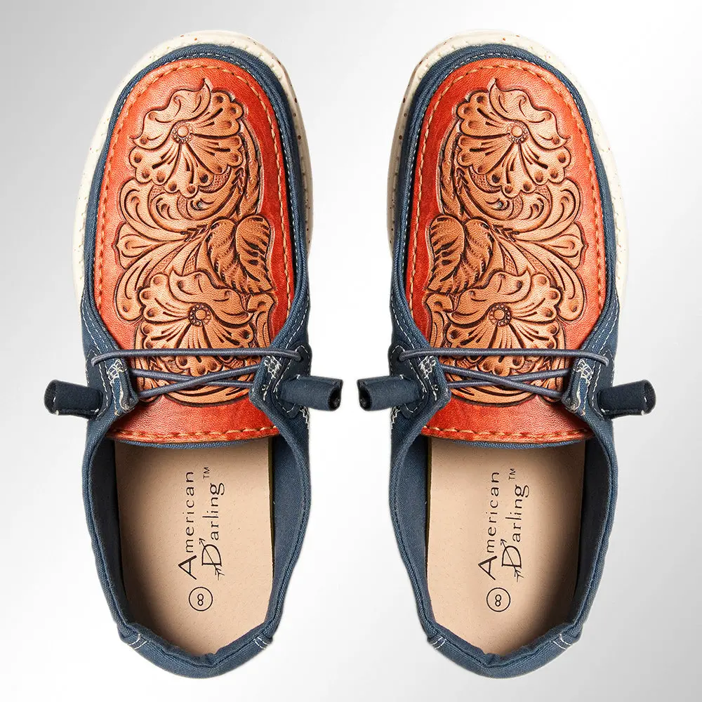 American Darling Hand Tooled, Carved Genuine Leather Trim Lightweight Shoe Footwear, Slip On| Tooled Footwear 1