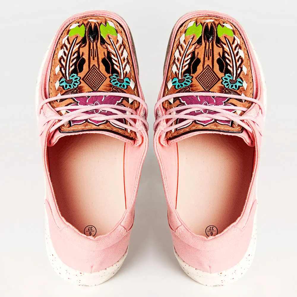 American Darling Hand Tooled, Carved Genuine Leather Trim Lightweight Shoe Footwear, Slip On| Tooled Footwear 1