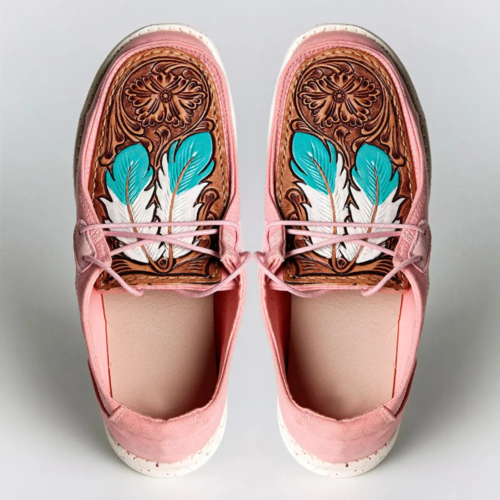 American Darling Hand Tooled, Carved Genuine Leather Trim Lightweight Shoe Footwear, Slip On| Tooled Footwear 1