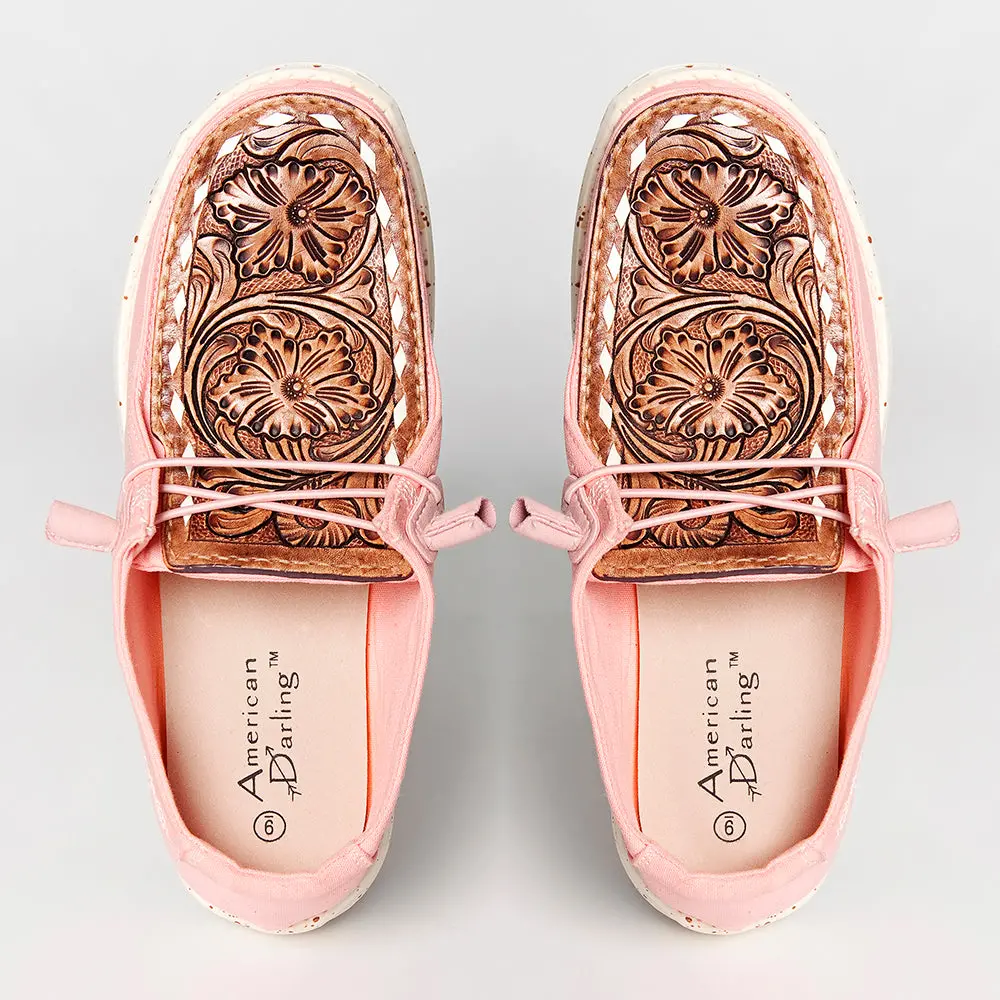 American Darling Hand Tooled, Carved Genuine Leather Trim Lightweight Shoe Footwear, Slip On| Tooled Footwear 1