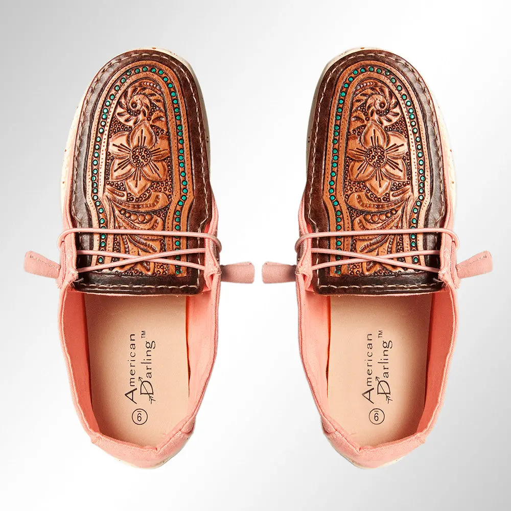 American Darling Hand Tooled, Carved Genuine Leather Trim Lightweight Shoe Footwear, Slip On| Tooled Footwear 1