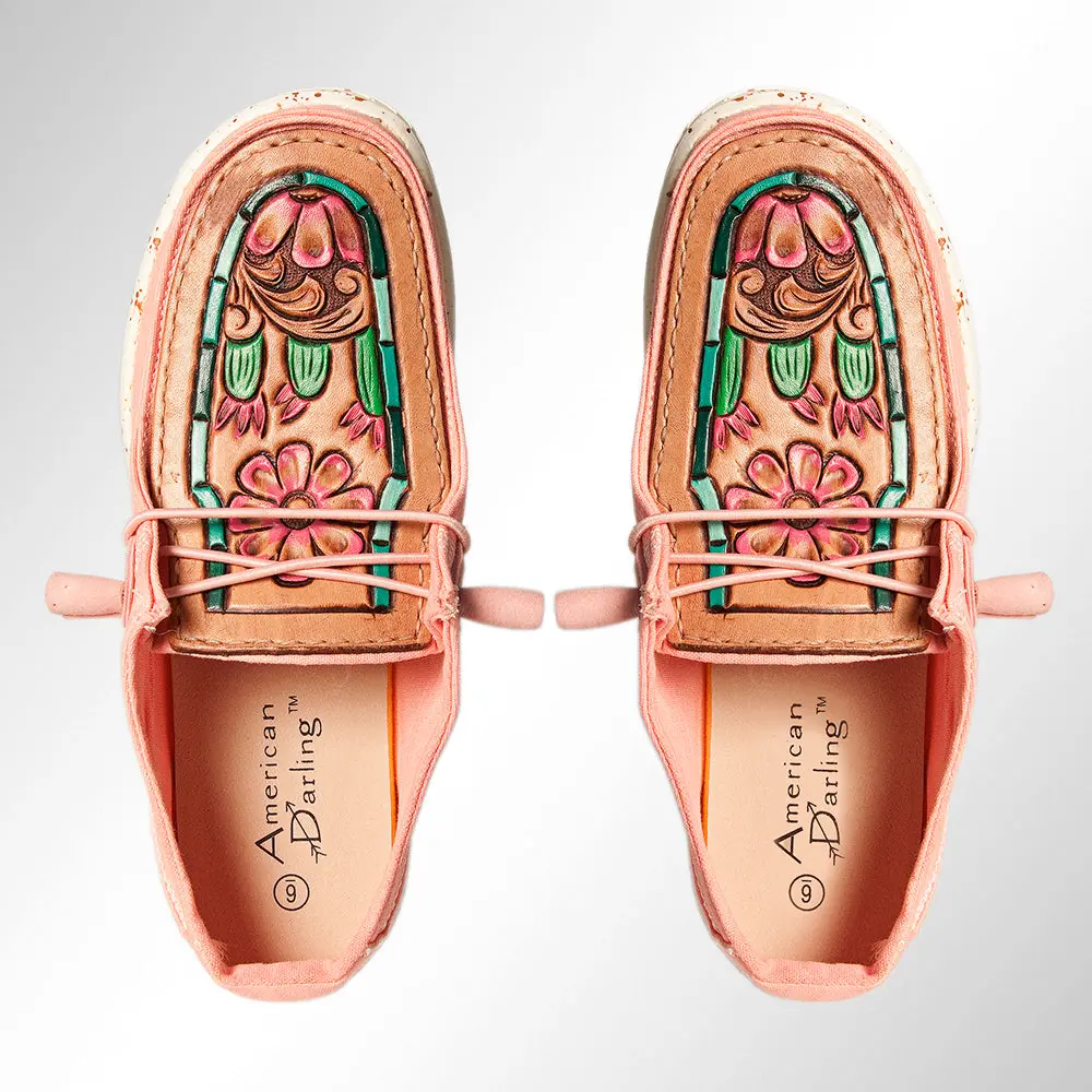 American Darling Hand Tooled, Carved Genuine Leather Trim Lightweight Shoe Footwear, Slip On| Tooled Footwear 1