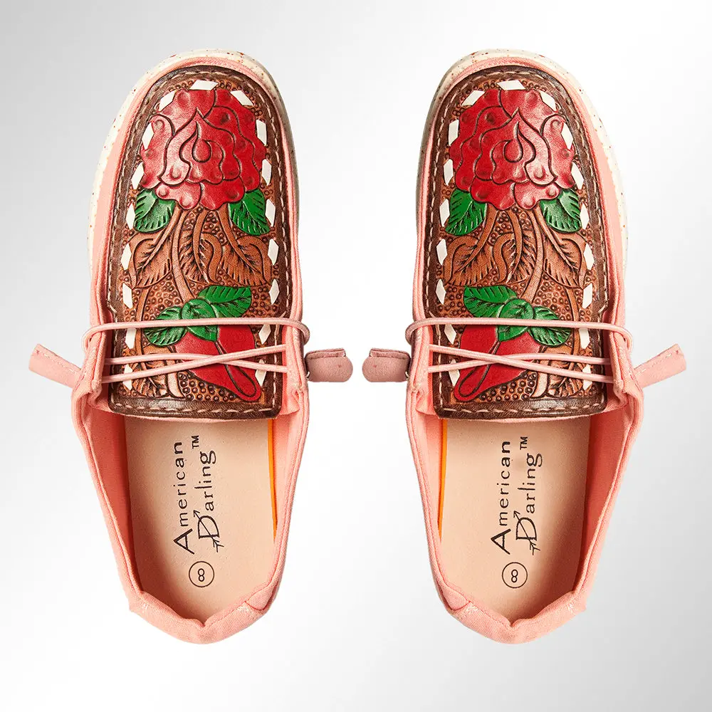 American Darling Hand Tooled, Carved Genuine Leather Trim Lightweight Shoe Footwear, Slip On| Tooled Footwear 1
