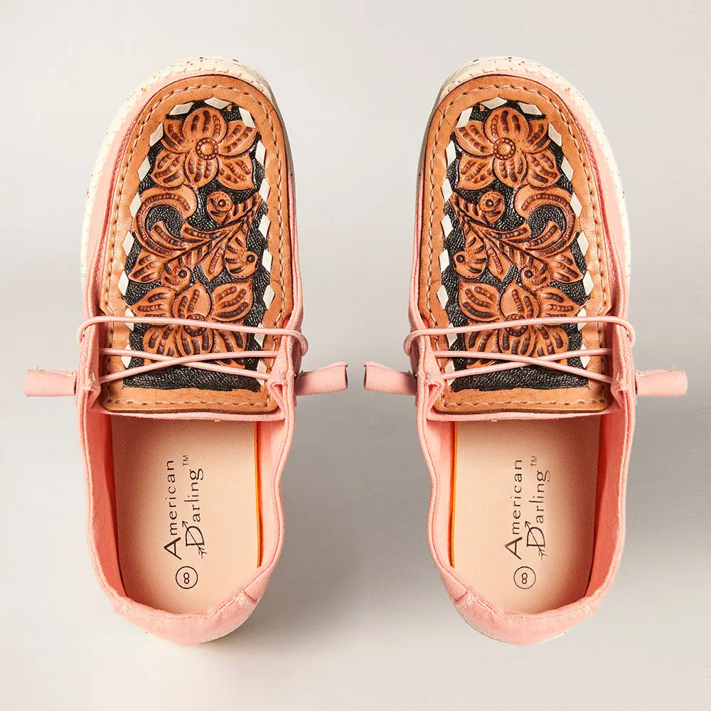 American Darling Hand Tooled, Carved Genuine Leather Trim Lightweight Shoe Footwear, Slip On| Tooled Footwear 1