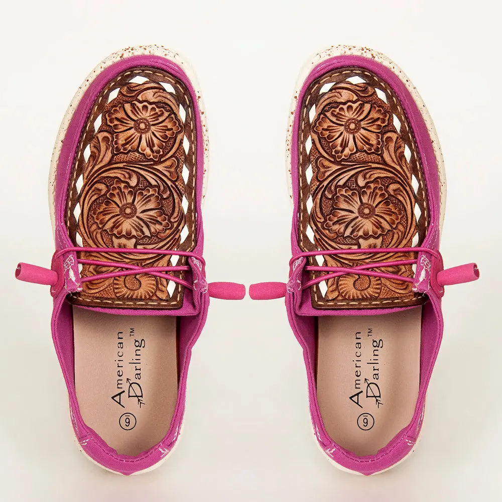 American Darling Hand Tooled, Carved Genuine Leather Trim Lightweight Shoe Footwear, Slip On| Tooled Footwear 1