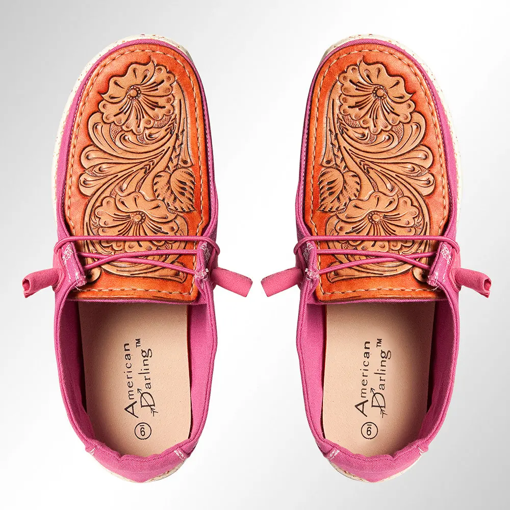 American Darling Hand Tooled, Carved Genuine Leather Trim Lightweight Shoe Footwear, Slip On| Tooled Footwear 1