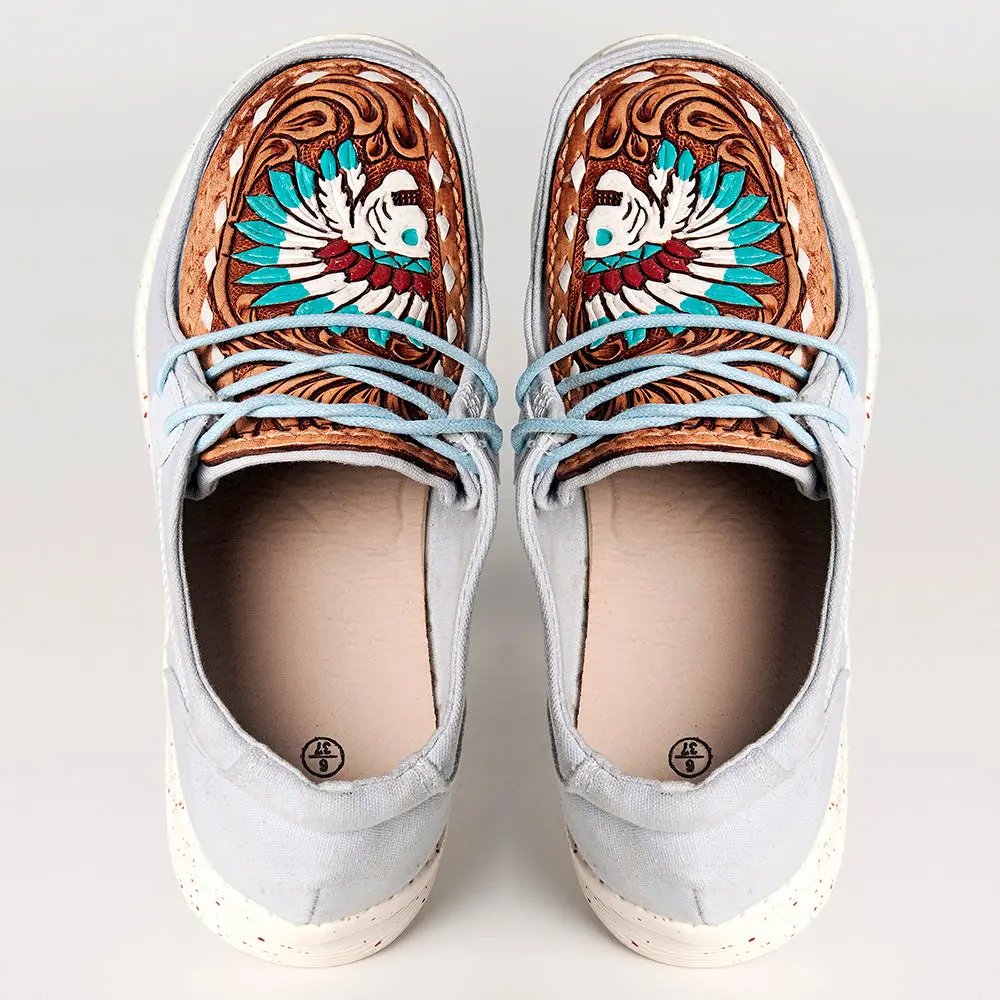 American Darling Hand Tooled, Carved Genuine Leather Trim Lightweight Shoe Footwear, Slip On| Tooled Footwear 1