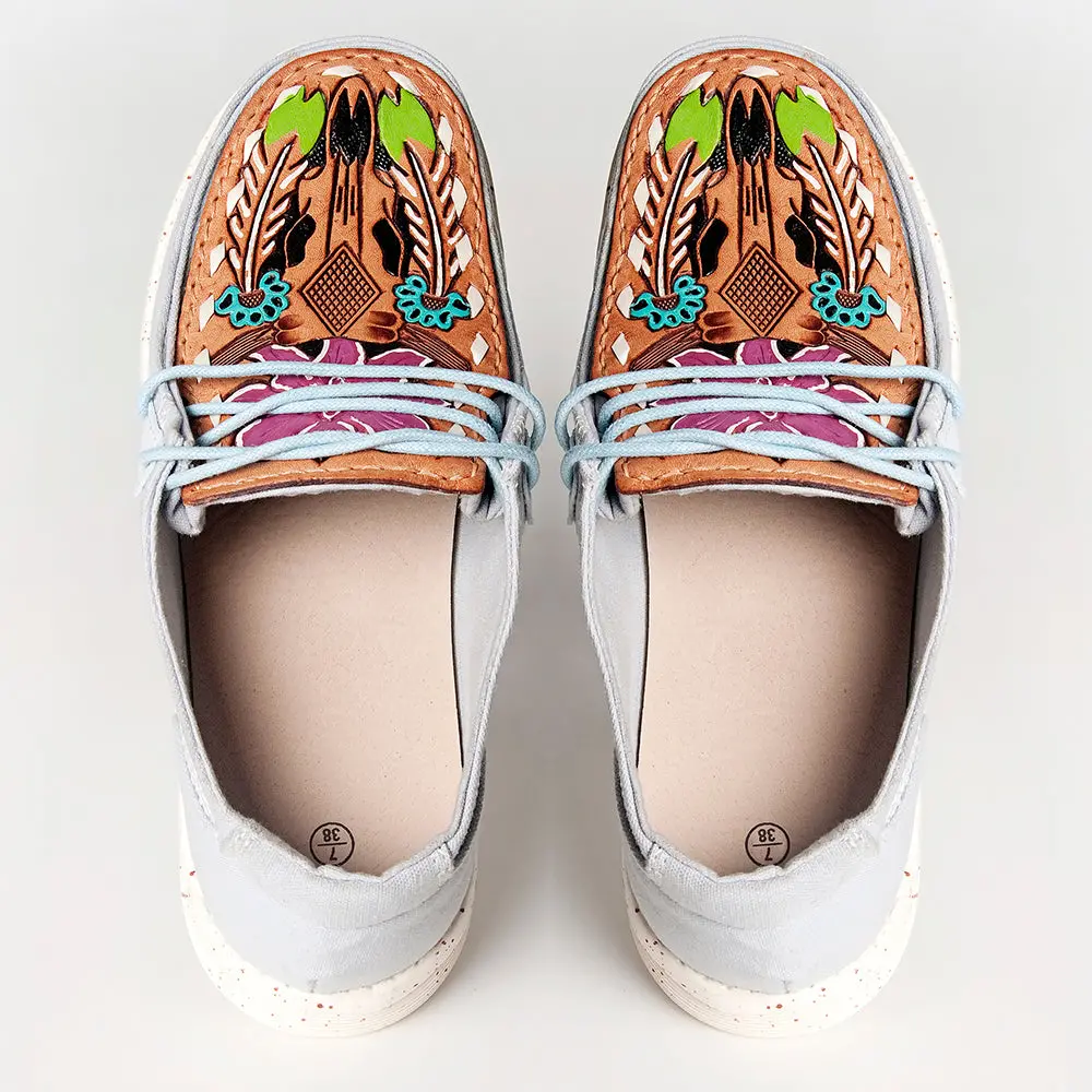 American Darling Hand Tooled, Carved Genuine Leather Trim Lightweight Shoe Footwear, Slip On| Tooled Footwear 1
