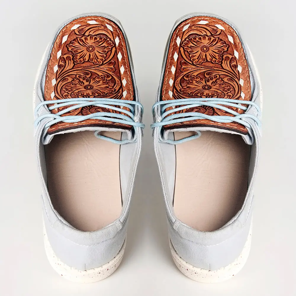 American Darling Hand Tooled, Carved Genuine Leather Trim Lightweight Shoe Footwear, Slip On| Tooled Footwear 1