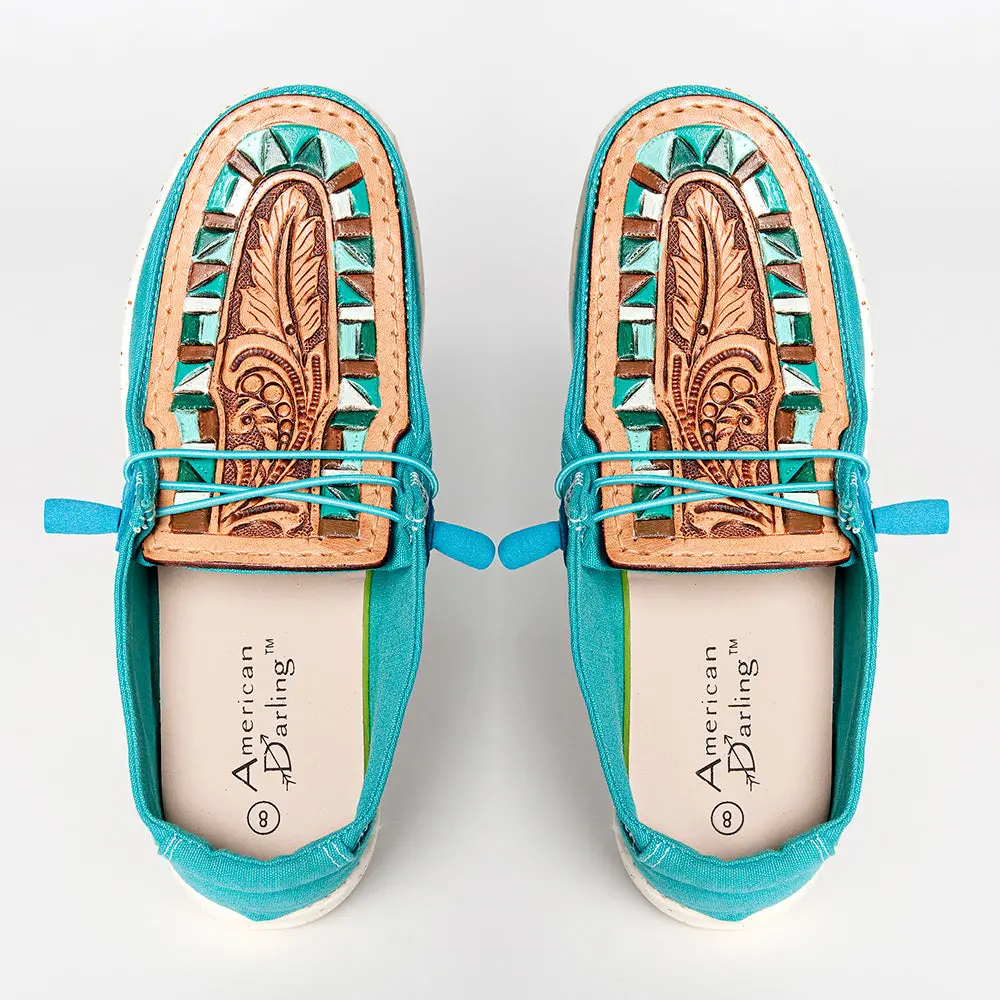 American Darling Hand Tooled, Carved Genuine Leather Trim Lightweight Shoe Footwear, Slip On| Tooled Footwear 1