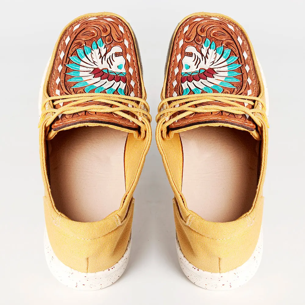 American Darling Hand Tooled, Carved Genuine Leather Trim Lightweight Shoe Footwear, Slip On| Tooled Footwear 1