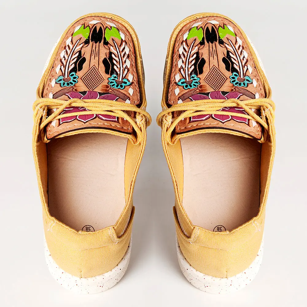American Darling Hand Tooled, Carved Genuine Leather Trim Lightweight Shoe Footwear, Slip On| Tooled Footwear 1