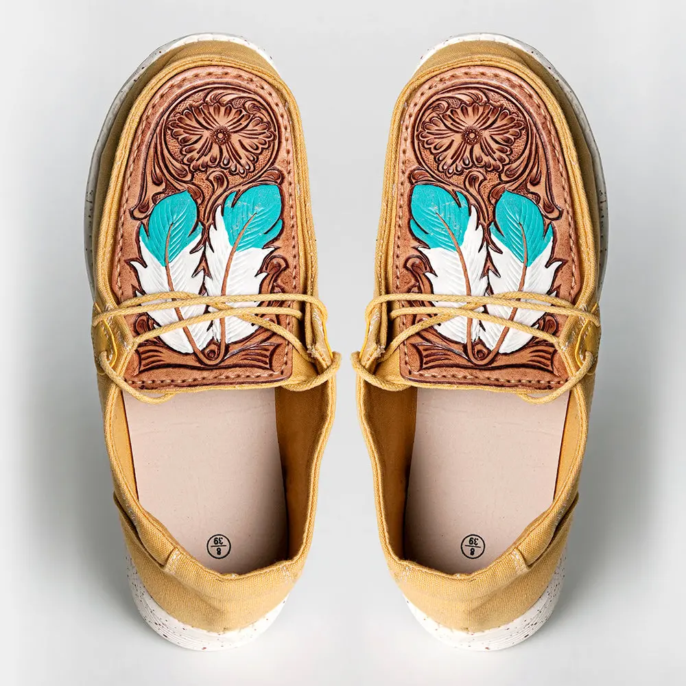American Darling Hand Tooled, Carved Genuine Leather Trim Lightweight Shoe Footwear, Slip On| Tooled Footwear 1