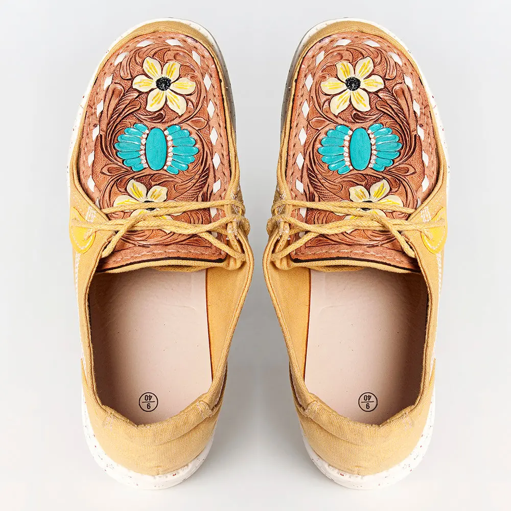 American Darling Hand Tooled, Carved Genuine Leather Trim Lightweight Shoe Footwear, Slip On| Tooled Footwear 1