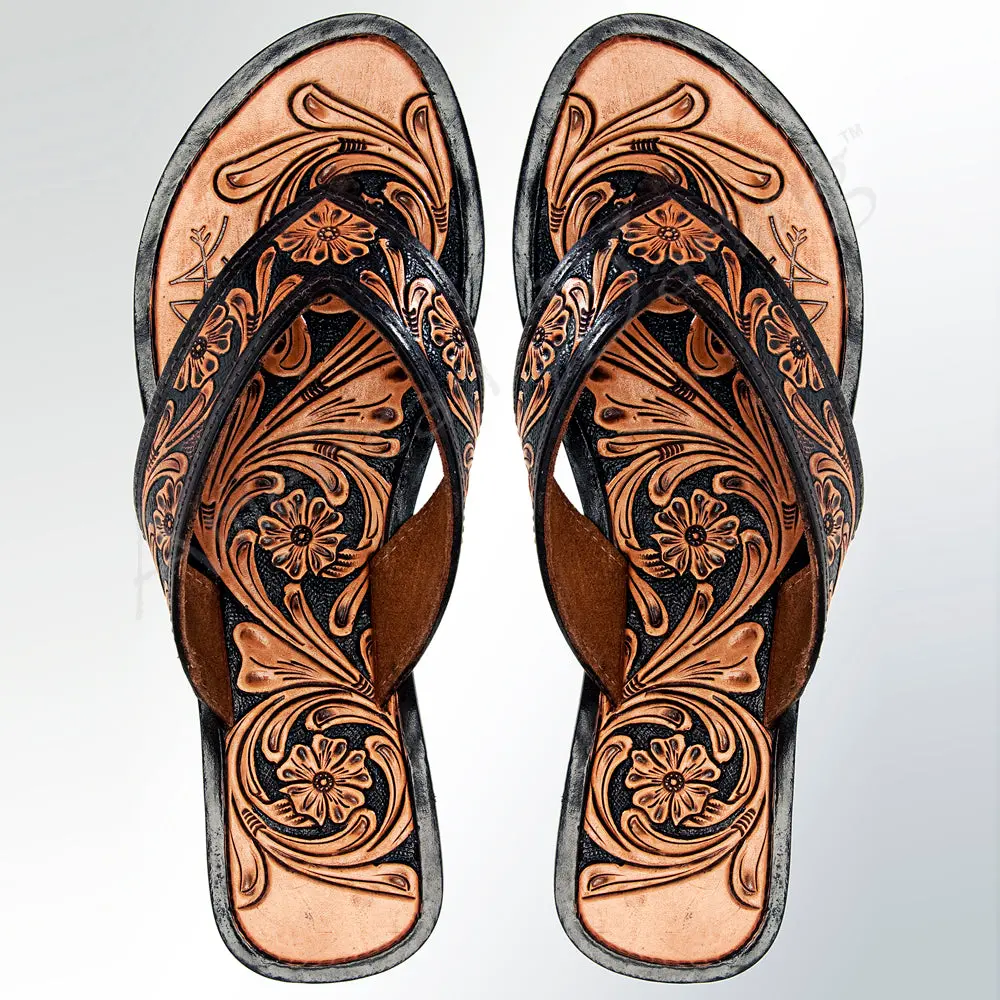 American Darling Hand Tooled, Carved Genuine Leather Sandal Footwear Flip Flop | Tooled 1