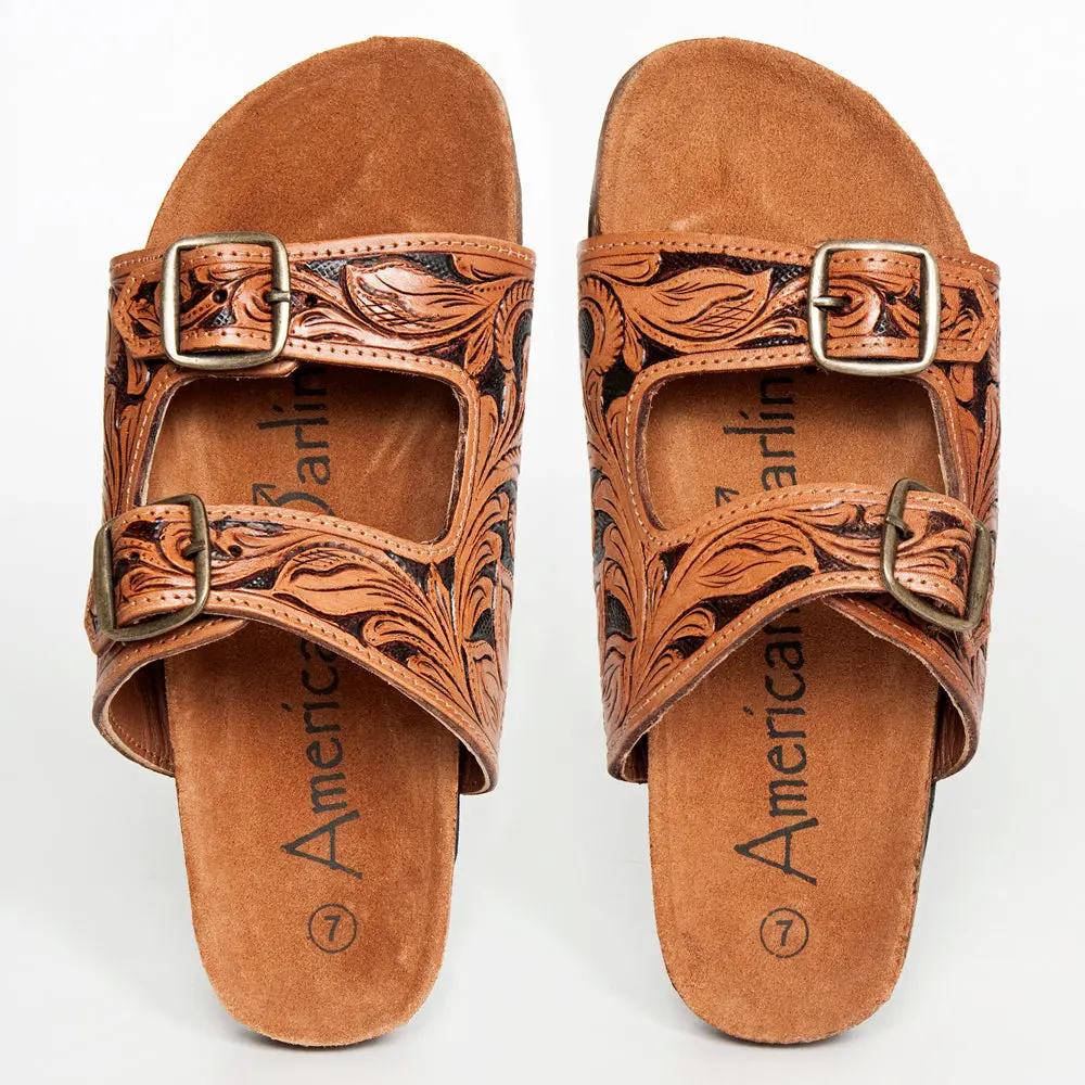 American Darling Hand Tooled, Carved Genuine Leather Sandal Footwear Flip Flop | Tooled 1