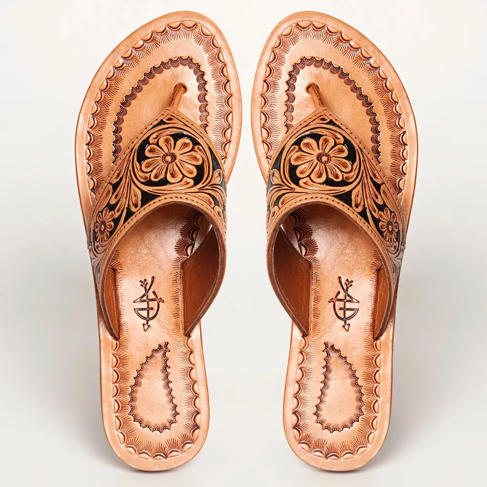 American Darling Hand Tooled, Carved Genuine Leather Sandal Footwear Flip Flop | Tooled 1