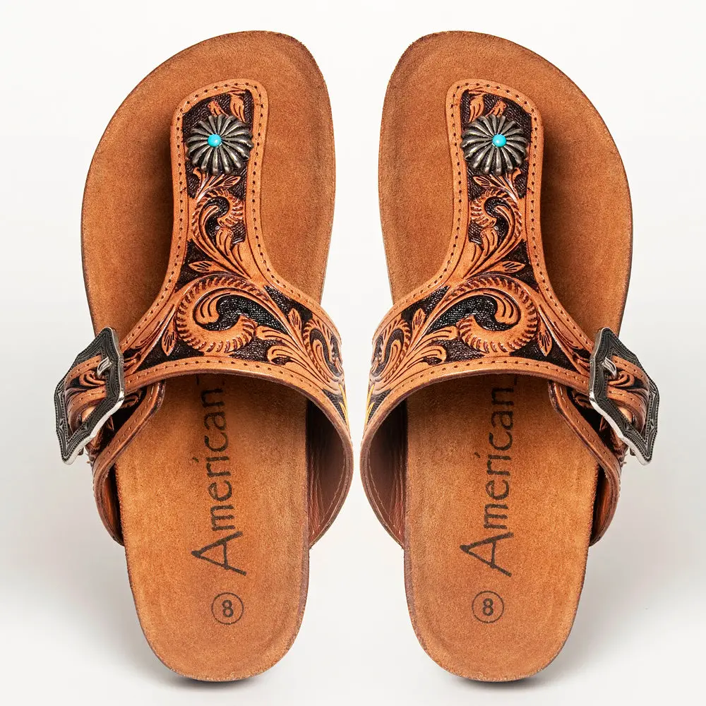 American Darling Hand Tooled, Carved Genuine Leather Sandal Footwear Flip Flop | Tooled 1