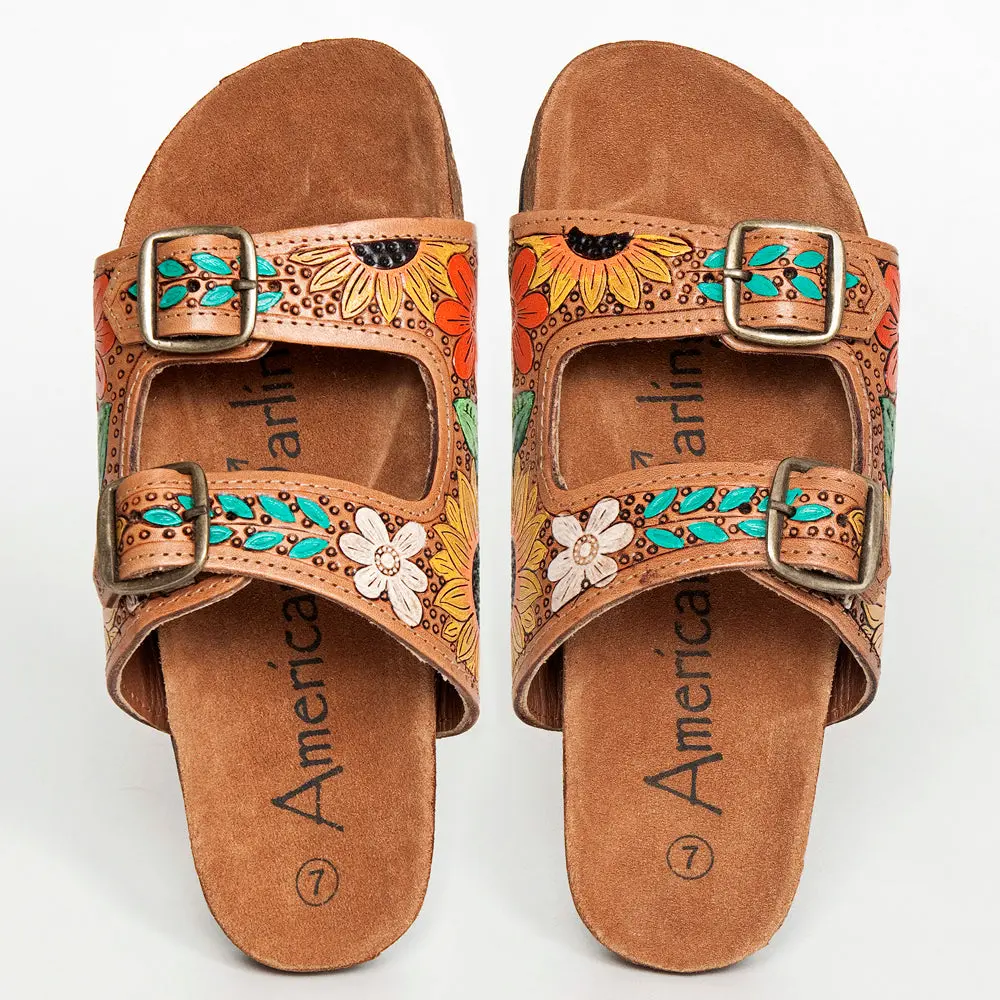American Darling Hand Tooled, Carved Genuine Leather Sandal Footwear Flip Flop | Tooled 1